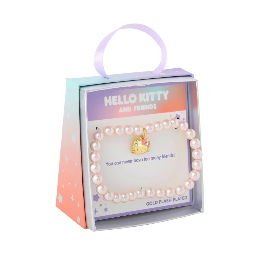 Sanrio Hello Kitty 18k Gold Plated Faux Pearls & Crystals Stretch Bracelet